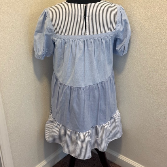 Tuckernuck English Factory Quinn Blue Striped Short Sleeve Tiered Dress M - Picture 4 of 8